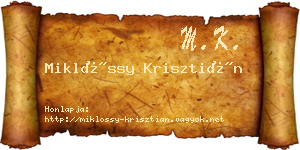 Miklóssy Krisztián névjegykártya